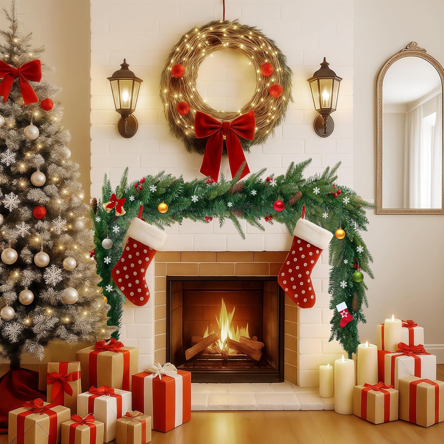 Winter Decor Artificial Norfolk Pine Christmas Garland, 6FT | Cedar Eucalyptus Greenery Realistic Tree for Mantel