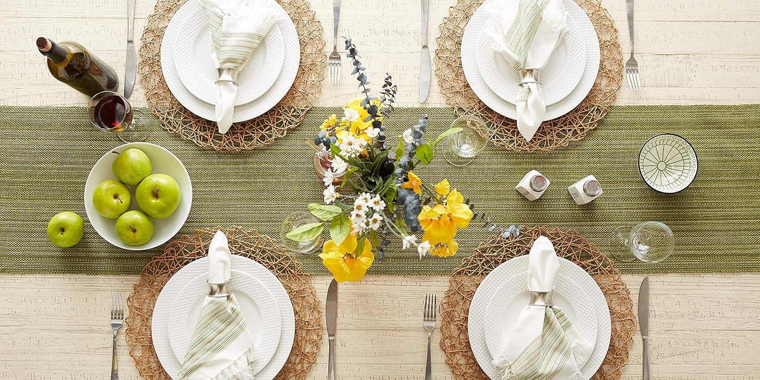 DII Variegated Tabletop Collection, Table Runner3x72, Olive Green