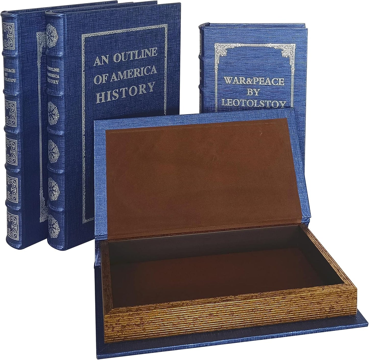 Faux Leather Book Boxes for Decoration Display Coffee Table and Shelf Décor / 104 L+S / Blue