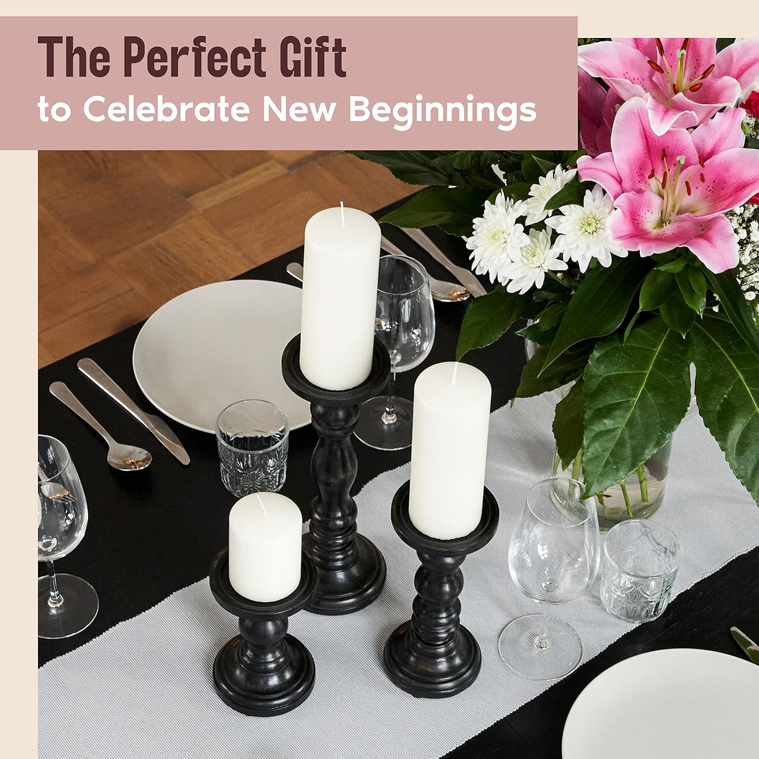 Large Candle Holders for Pillar Candles - Decorative Rustic Centerpiece Pillars Compatible with Battery-Operated