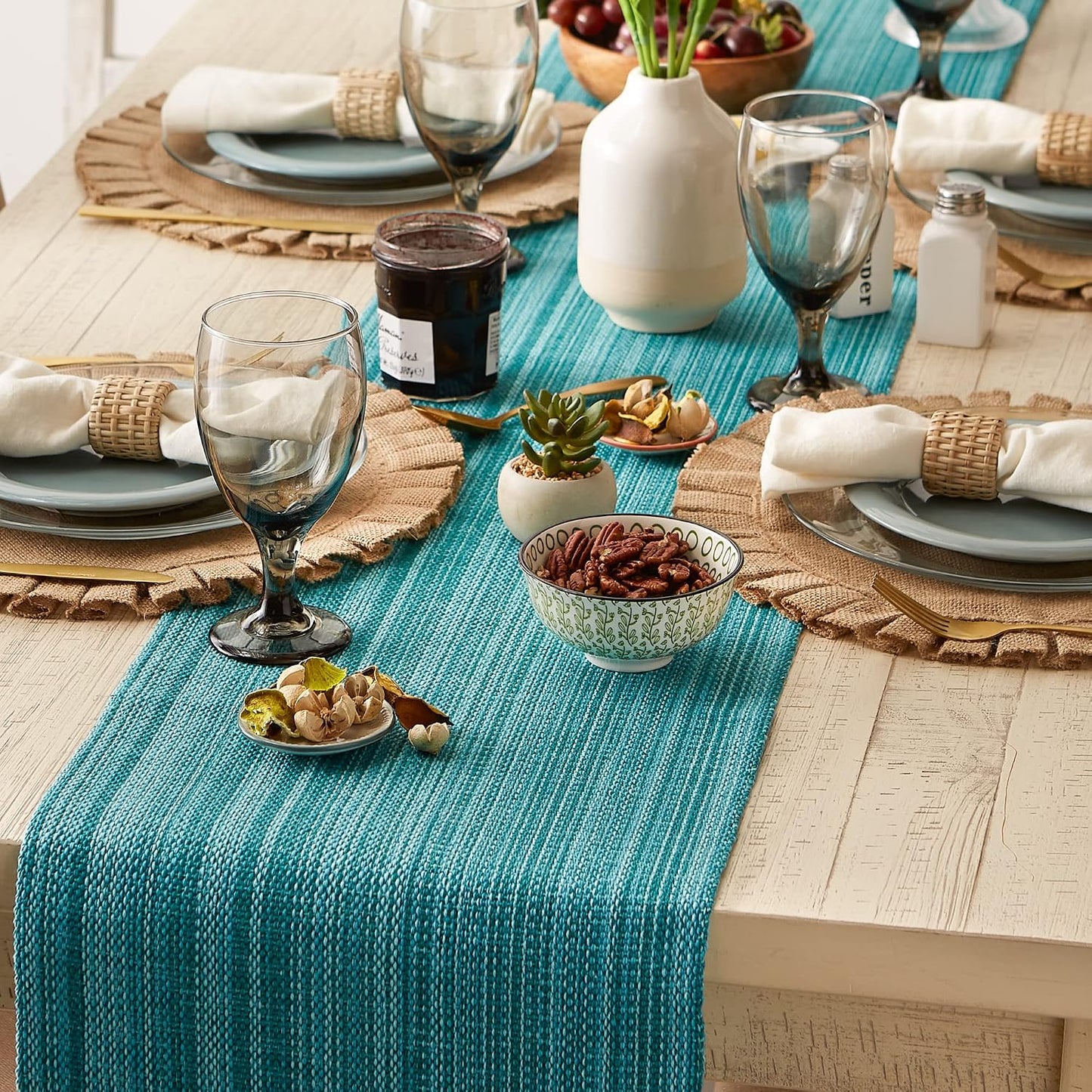 DII Variegated Tabletop Collection, Table Runner, 13x72, Teal