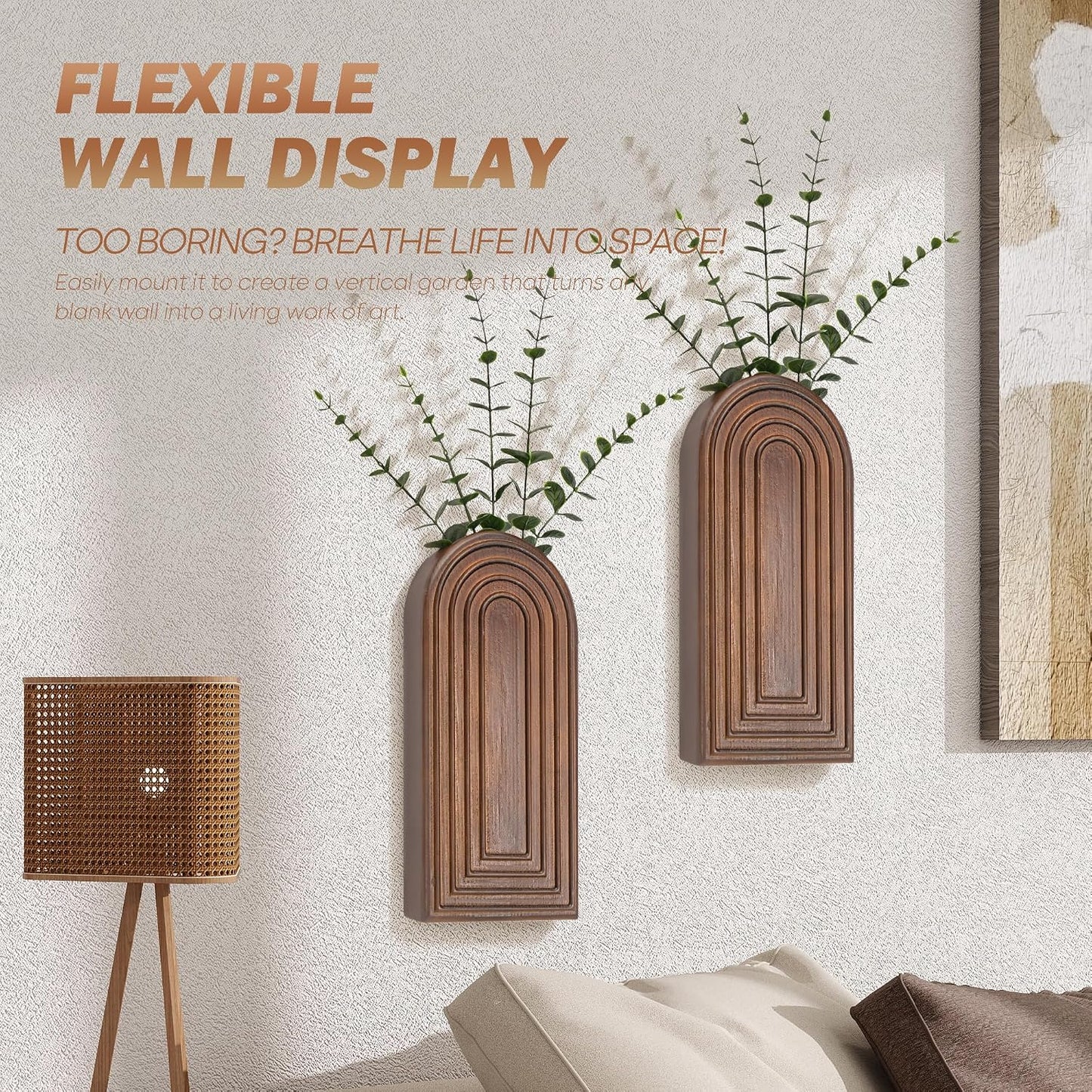 Pine Wood Wall Vases / Brown / Set of 2