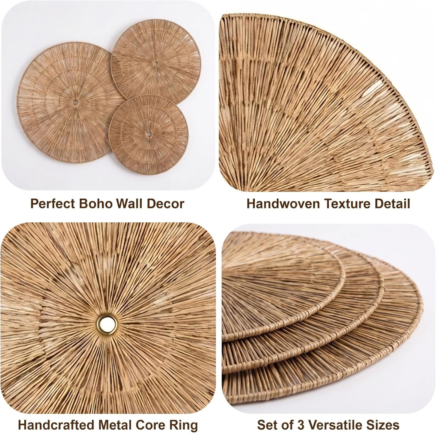 Large Seagrass Wicker Hanging Basket Decor for Boho Farmhouse Living Room / Moonlight / Set of 3