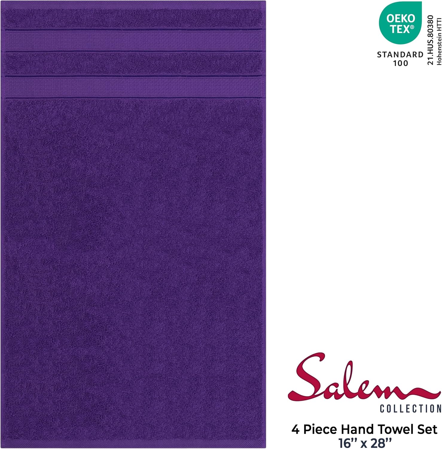 American Soft Linen Salem 100% Cotton Turkish 4 Piece Hand Towels for Bathroom, 600 GSM Soft Absorbent Quickdry Hand