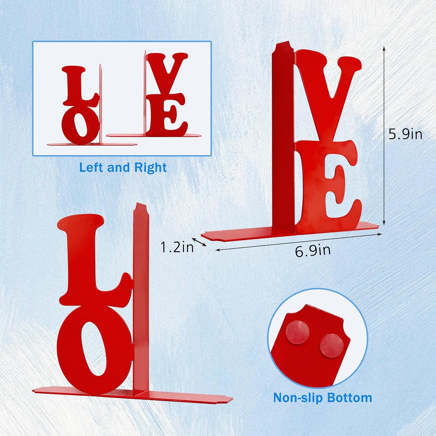 Love Decor Metal Bookends / Red Love