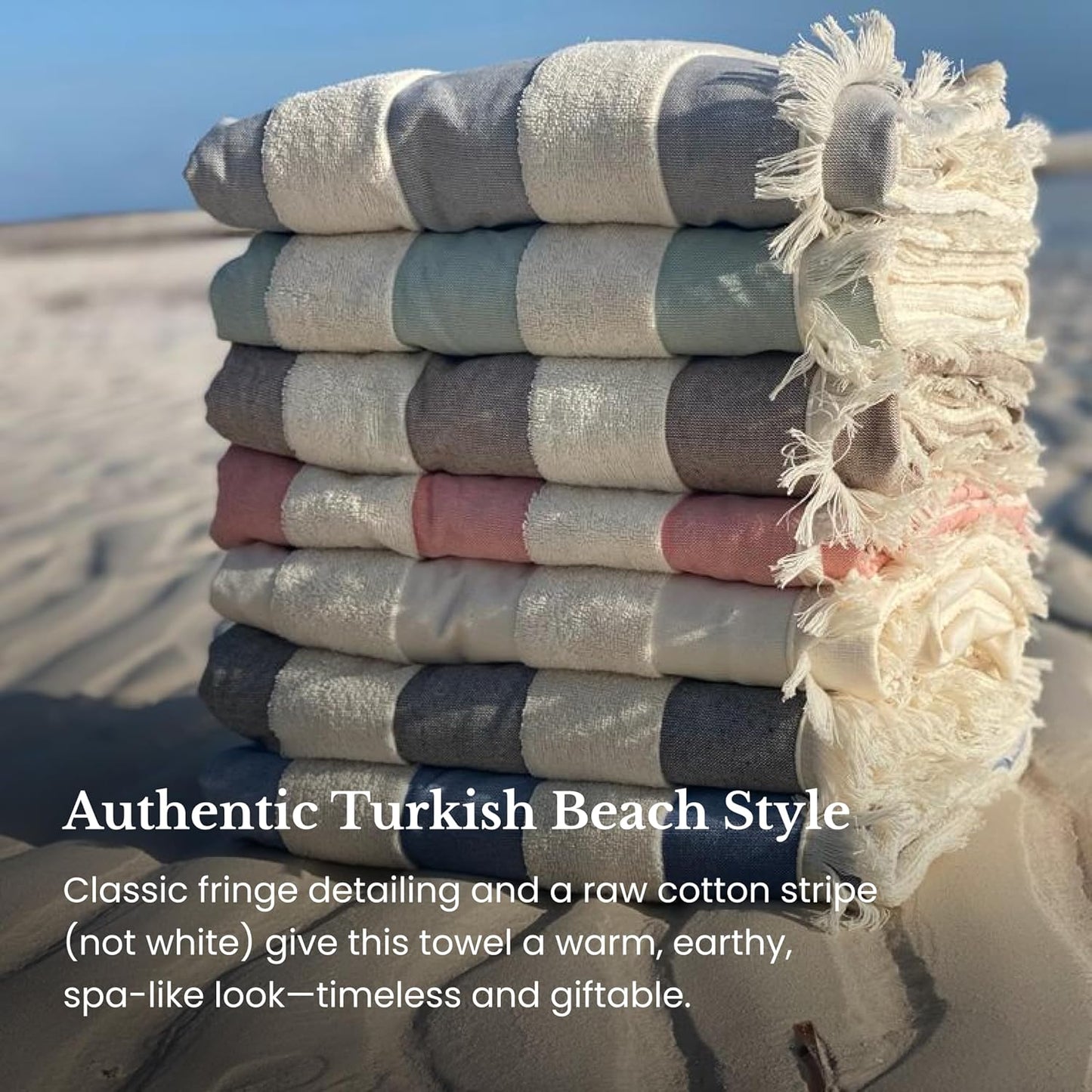 Turkish Beach Towel, 100% Organic Cotton, XL, Portable, Sky Blue, 4-Pack | Oeko-Tex Certified, No Harsh Chemicals