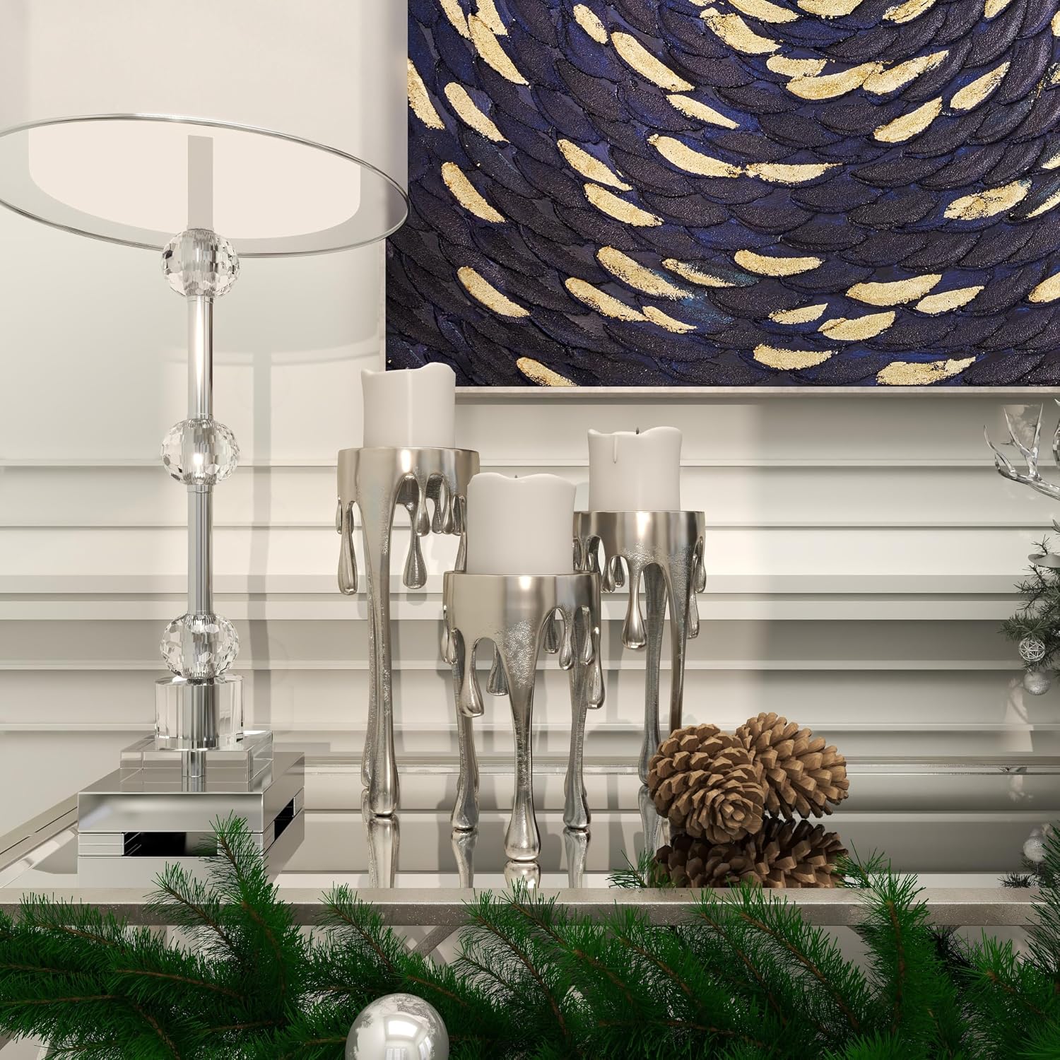 CosmoLiving by Cosmopolitan Aluminum Metal Abstract Decorative Candle Holder Melting Drip Candle Stand, Set of 3