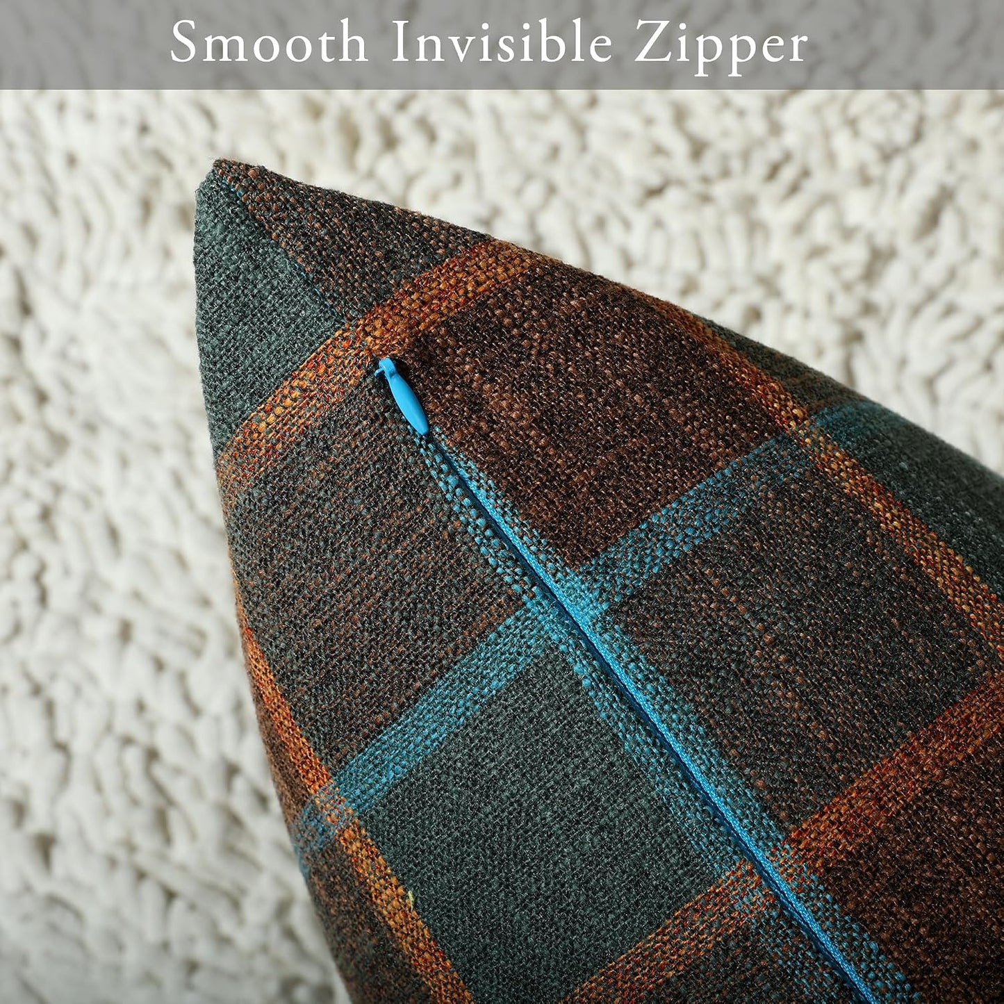 Farmhouse Plaid Decorative Cushion Covers / 18 x 18 / Check-blue Orange / Set of 2