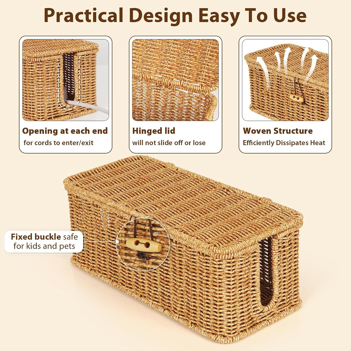 Handwoven Faux Rattan Cord Organizer Box / Natural / Rectangle