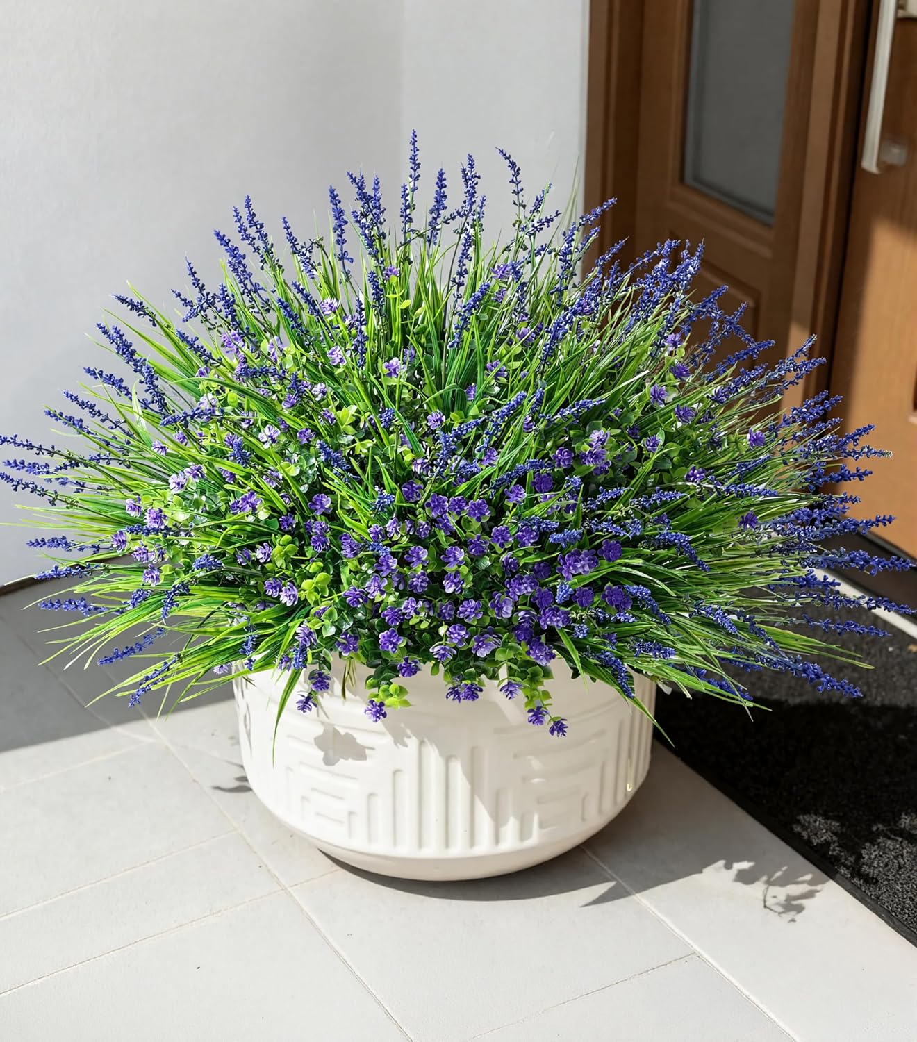 20 Bundles Artificial Fake Outdoor Plants Flowers / Purple Monkey Grass+ Purple Flowers / Set of 12