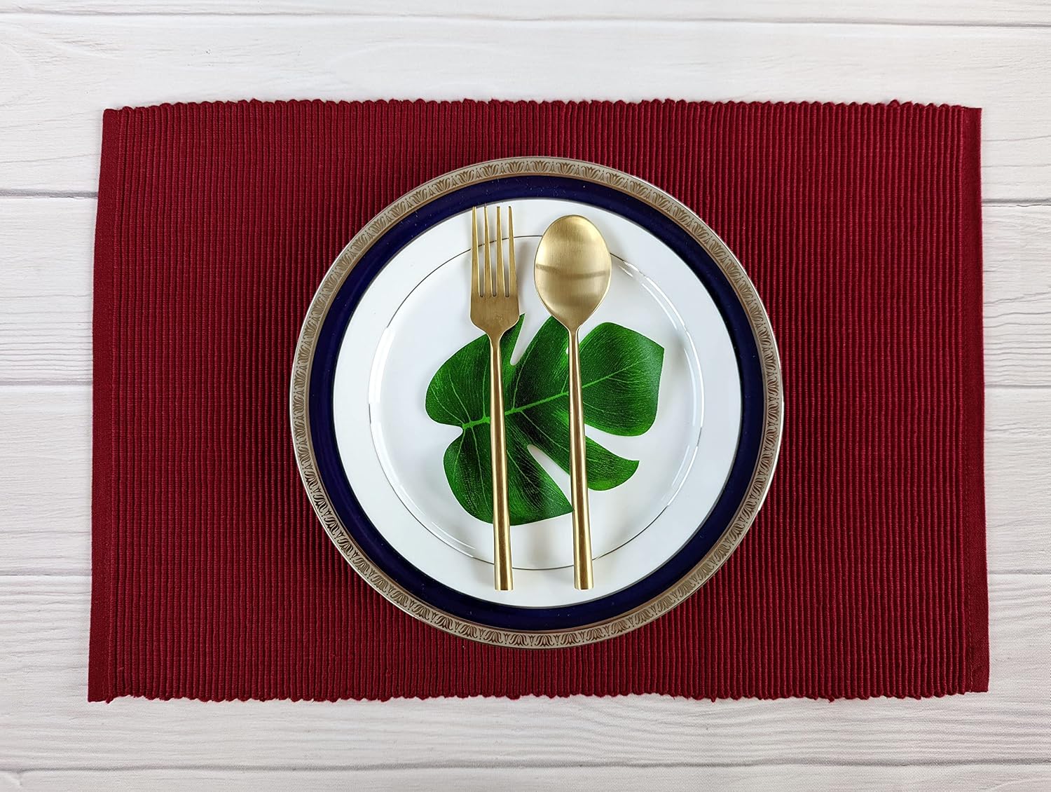 100% Cotton Ribbed Placemats - Set of 8-13 x 19 Inches - Maroon/Burgundy/Dark Red - Everyday/Fall Cloth Table Mats