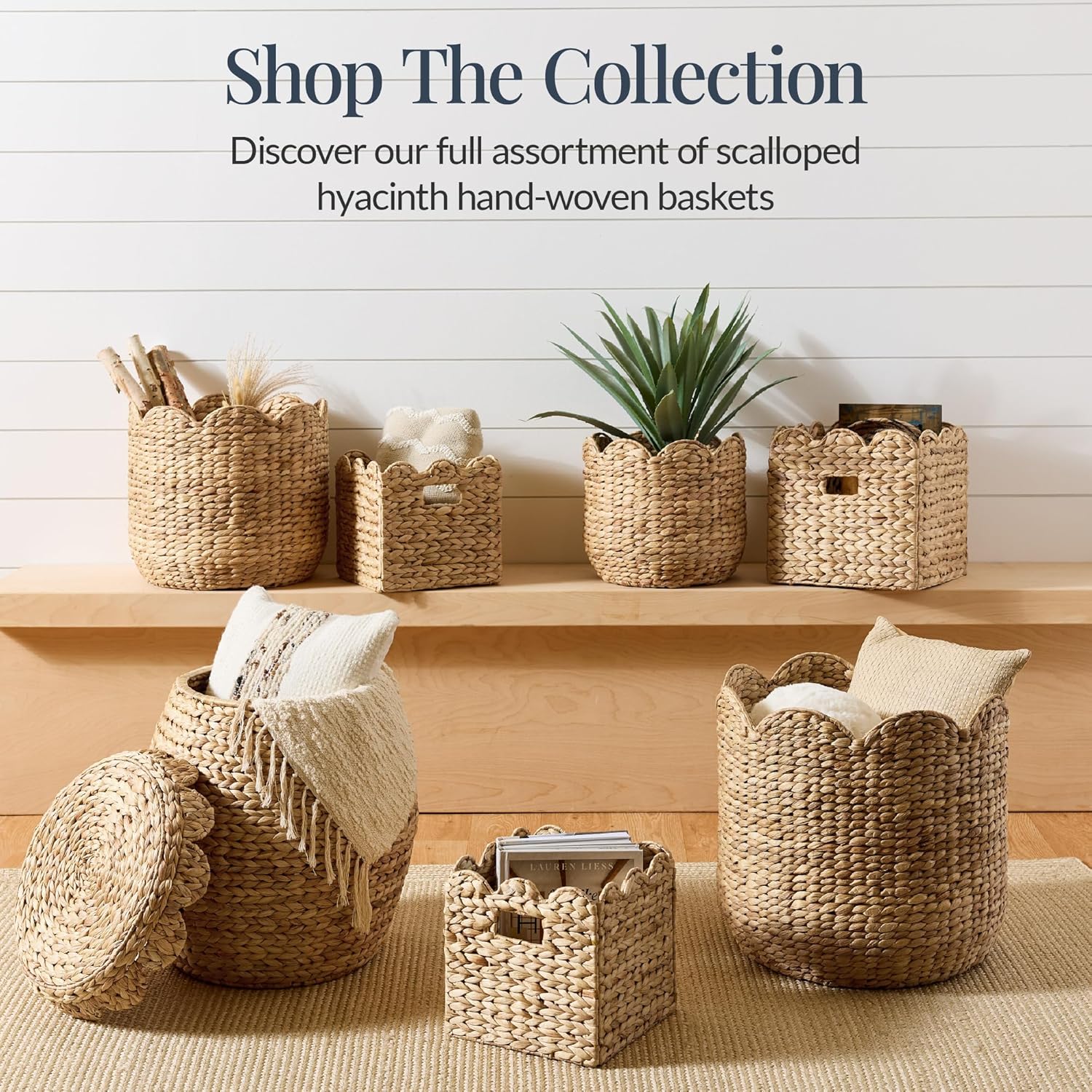 3pc Water Hyacinth Scalloped Multipurpose Nesting Baskets / Natural