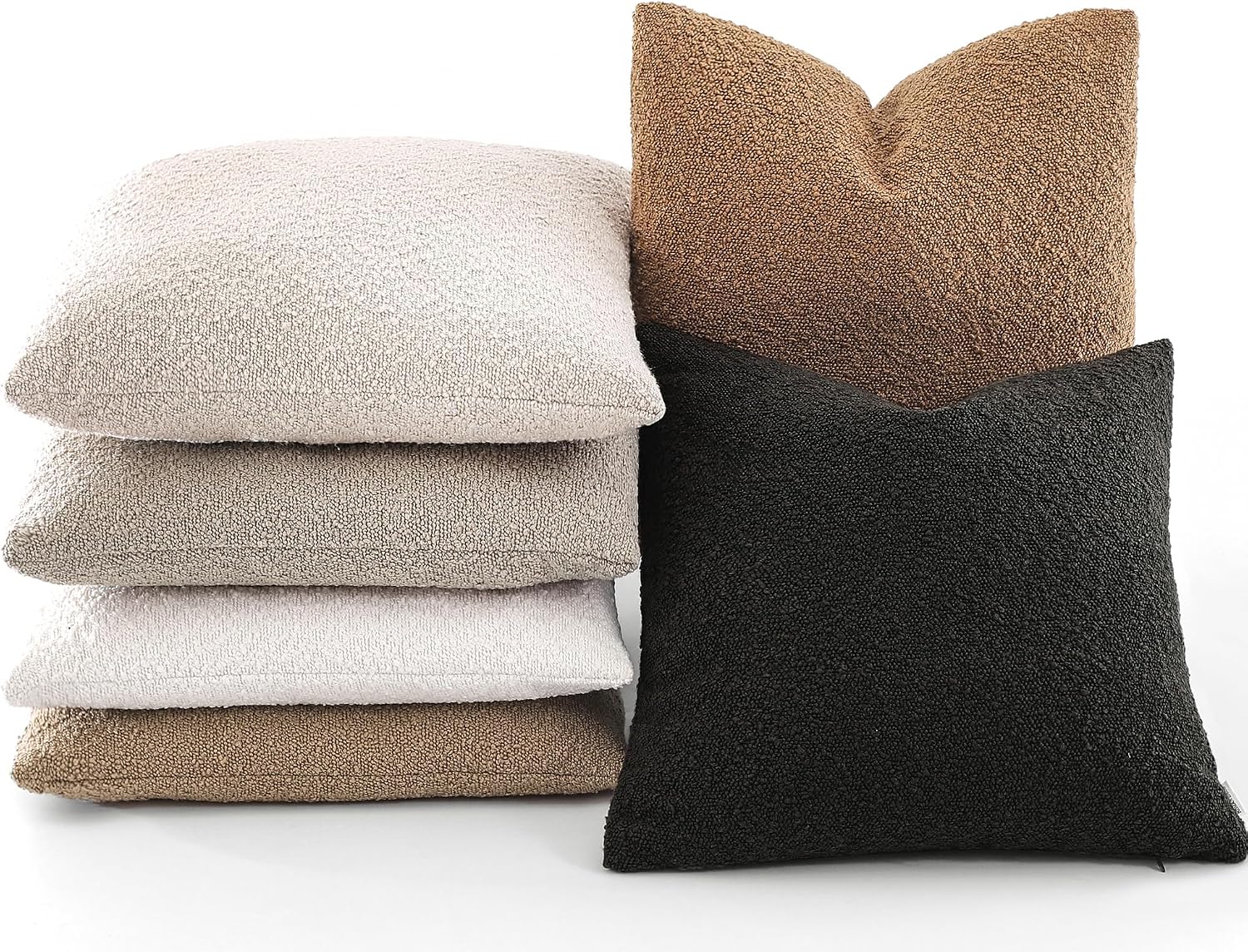 Boucle Decorative Throw Pillow Covers / Black / 20 x 20 / Set of 2