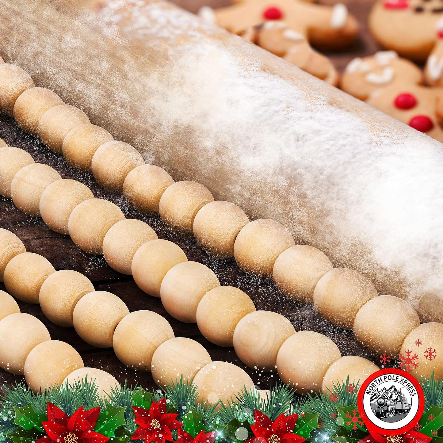 9 Foot Wood Bead Christmas Garland / Natural