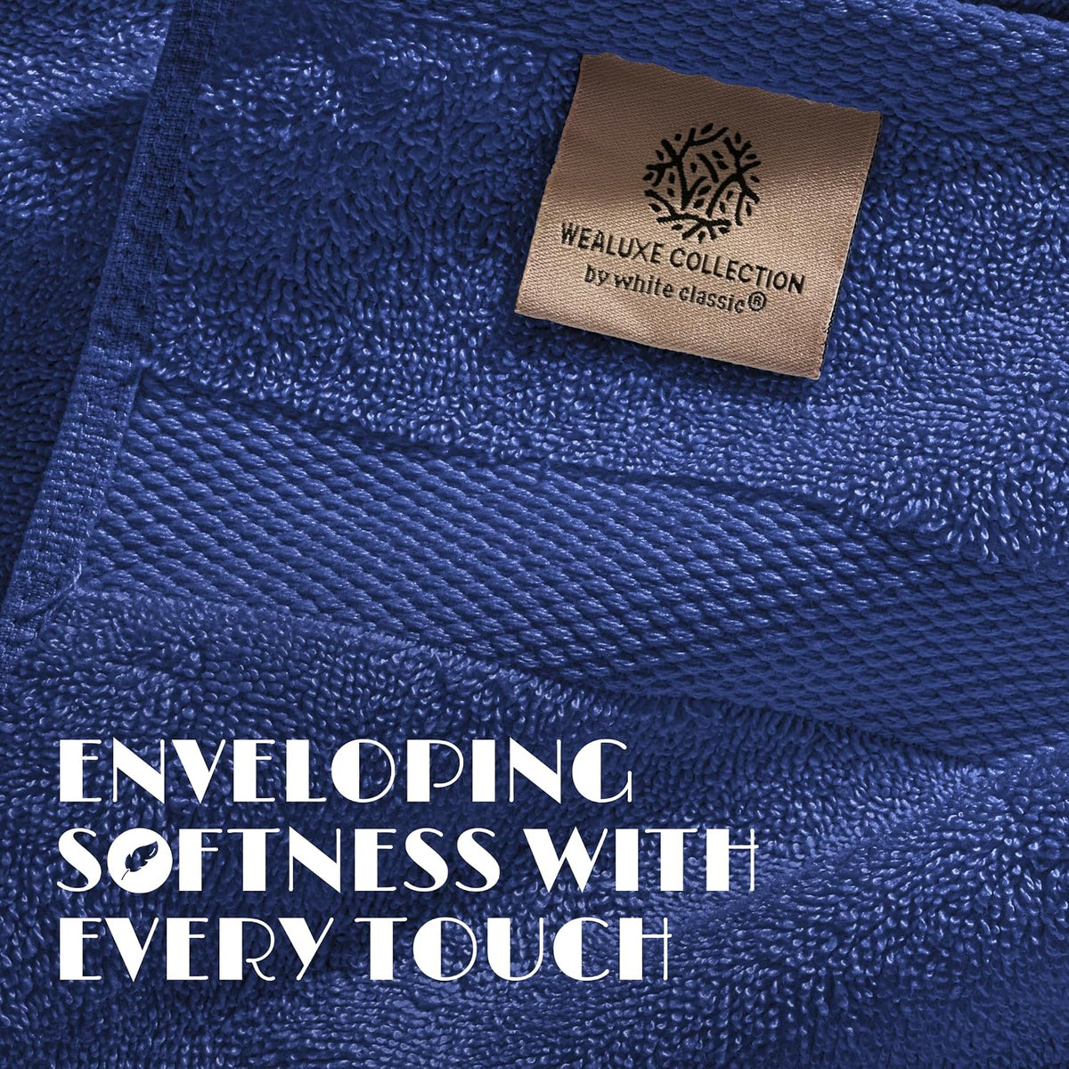White Classic Wealuxe Navy Blue Bath Towels 24x50 Inch, Cotton Towel Set for Bathroom, Hotel, Gym, Spa, Soft Extra