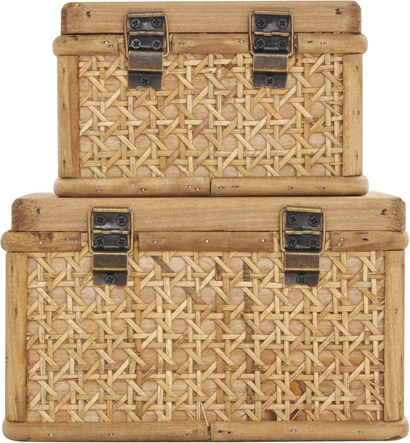 Rattan Handmade Decorative Box Woven Decorative Keepsake Boxes / Brown / 7", 6"W / Set of 2