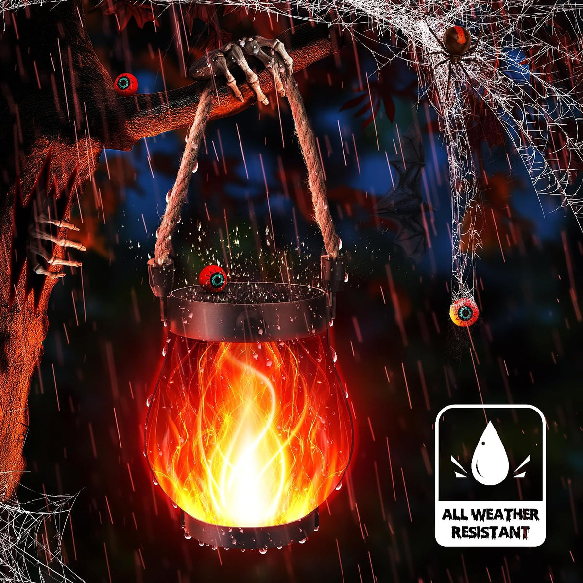 iBaycon 2 Pack Gen2 Solar Lantern Lights USB Halloween Flame Lamp, Red | Solar Garden Lights with Solar & USB-C Dual