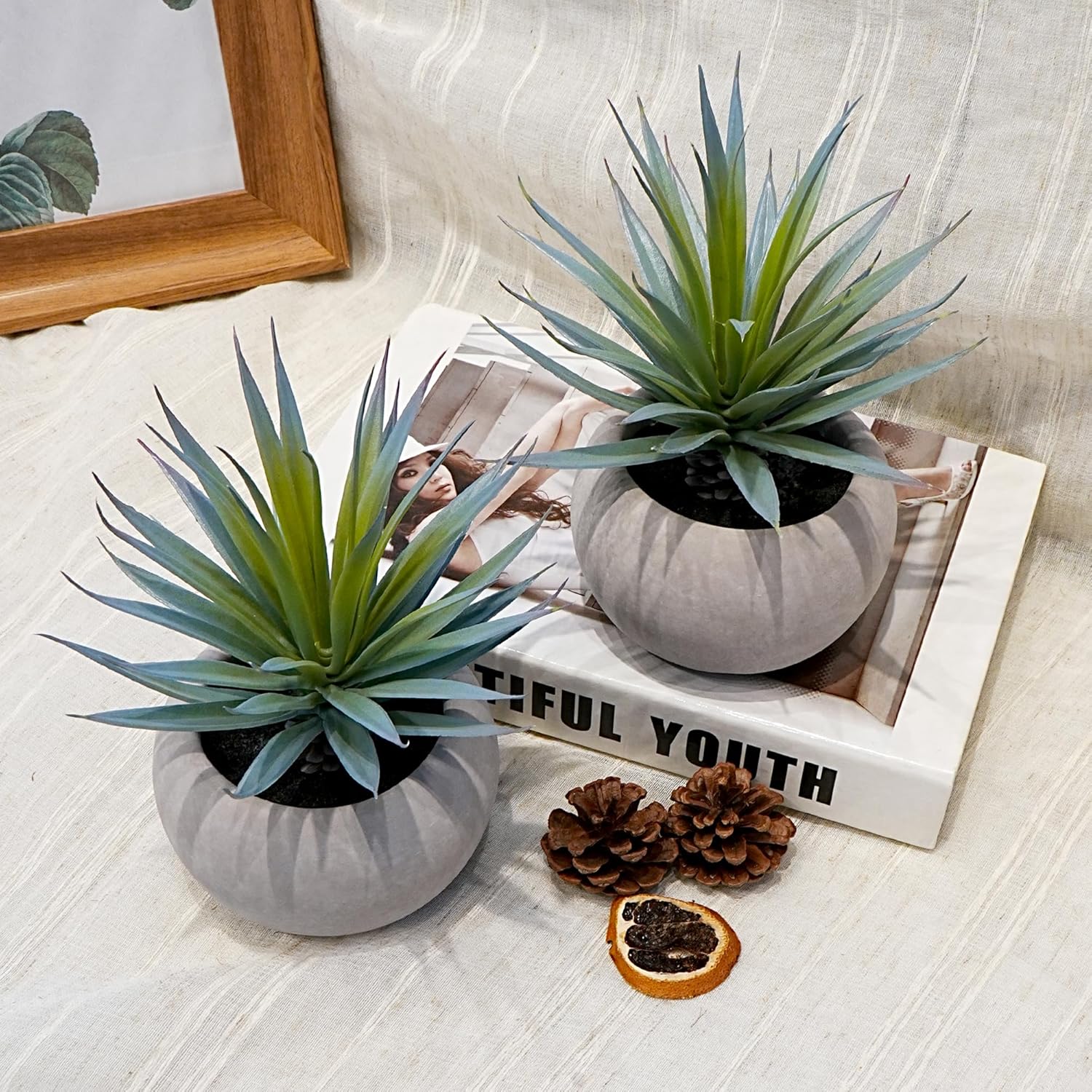Jahe Agave Artificial Plants / Gray / 8.07 Inch / Set of 2