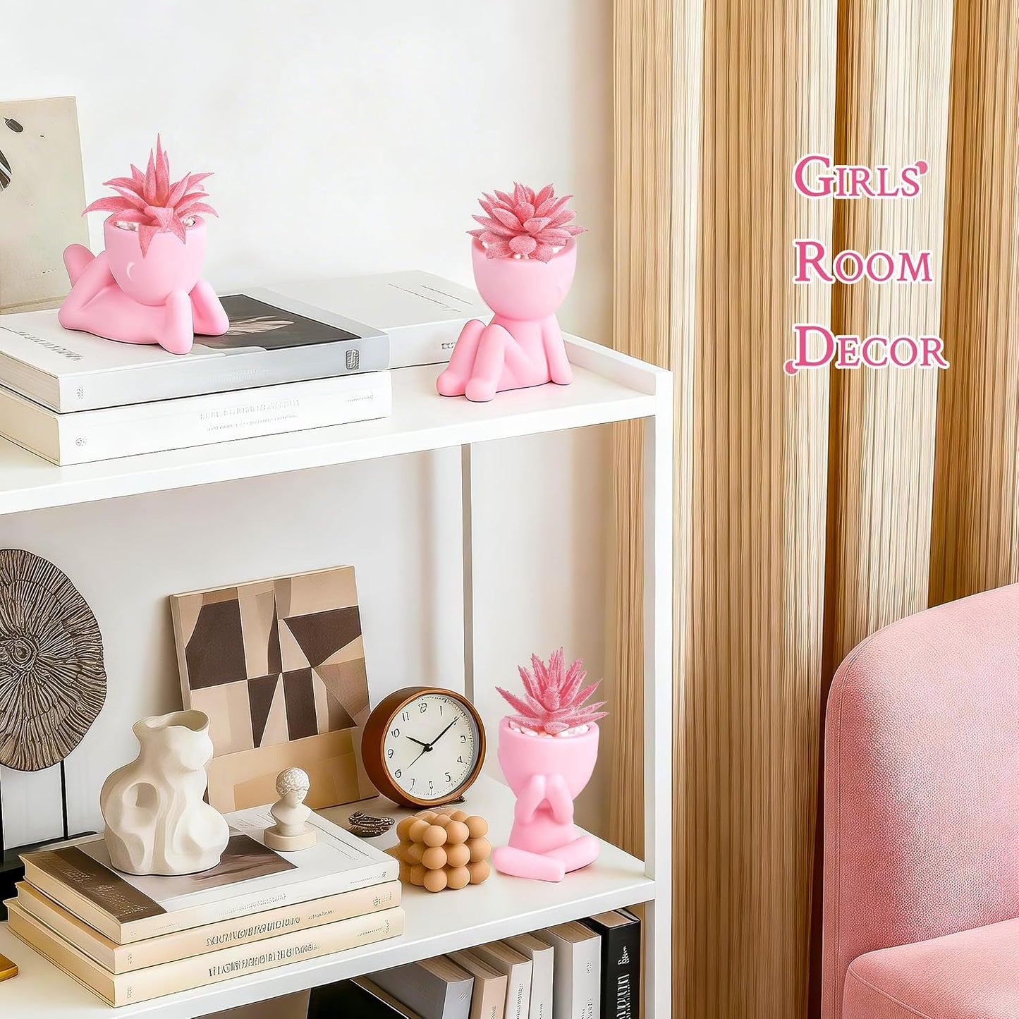 Artificial Succulents Plants Fake Artificial Plants Office Desk Accessories / Pink / Set of 3