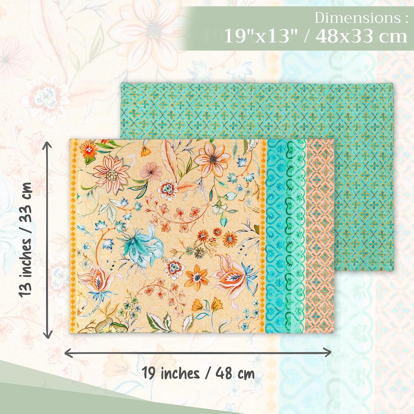 Maison d' Hermine Placemats Set of 4 Reusable 100% Cotton (13"x19") | Cloth Place Mats Washable Table Mats for Kitchen