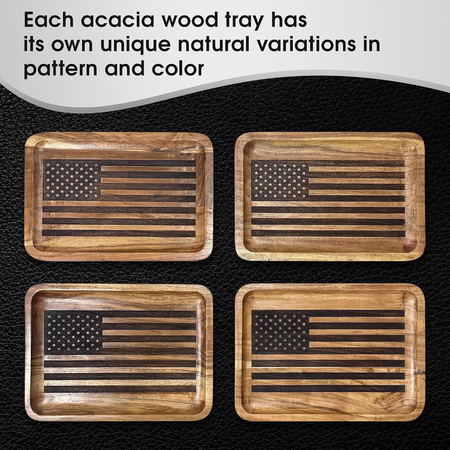 Guard The Line American Flag Valet Tray for Men - Wood EDC Catchall Tray | Laser-Engraved Wooden Tray, Patriotic Key
