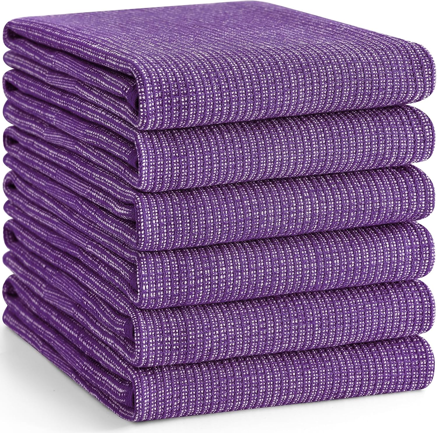 Homaxy 380 GSM Cotton Premium Kitchen Towels 6 Pack, 18"x 28", Purple | Flat and Terry Dish Towels, Highly Absorbent
