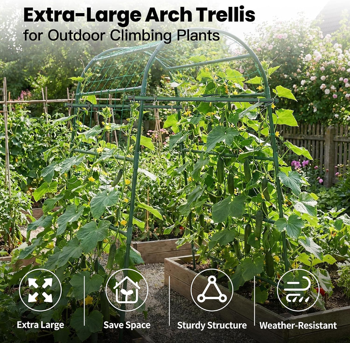 Garden Arch Trellis for Climbing Plants Outdoor, 7 Ft Tall Cucumber Trellis | Cucumber Trellis for Raised Bed, Metal