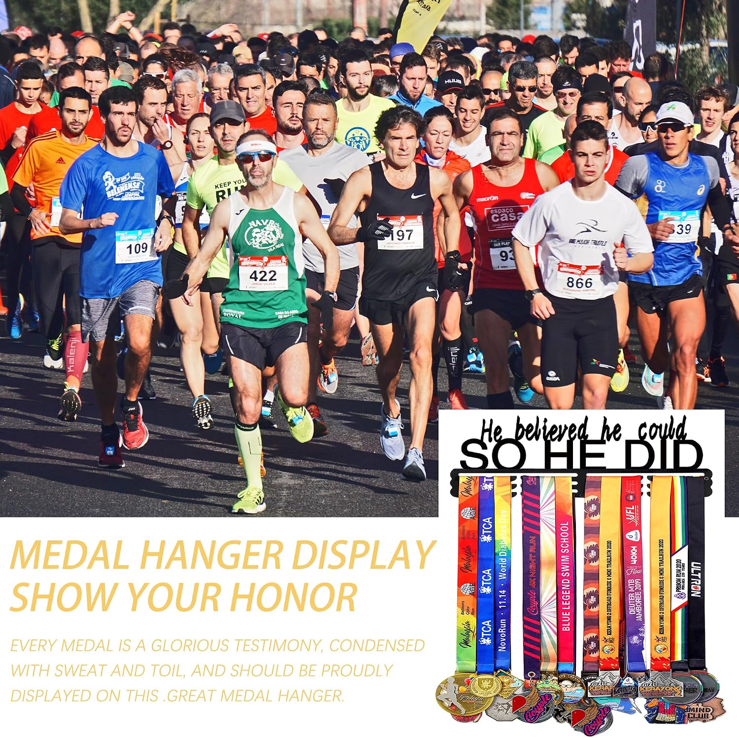 Goutoports Medal Hanger Display Rack - Personalized Award Ribbon Organizer for Sports Race Runner Gymnastics Plaques