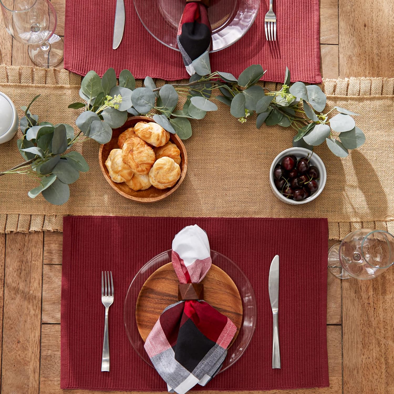 DII Basic Everyday Ribbed Tabletop 100% Cotton, Placemat Set, 13x19, Wine, 6 Piece