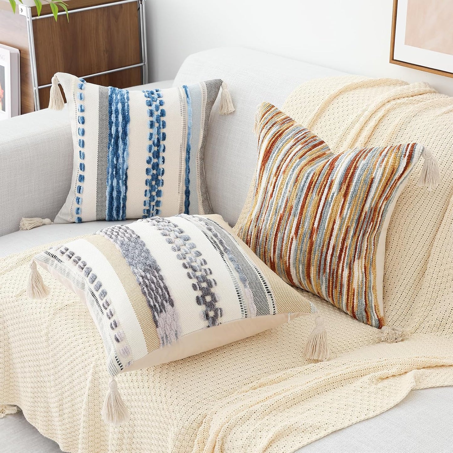 Boho Decorative Throw Pillow Covers / Sky Blue / 18 x 18 / Set of 2