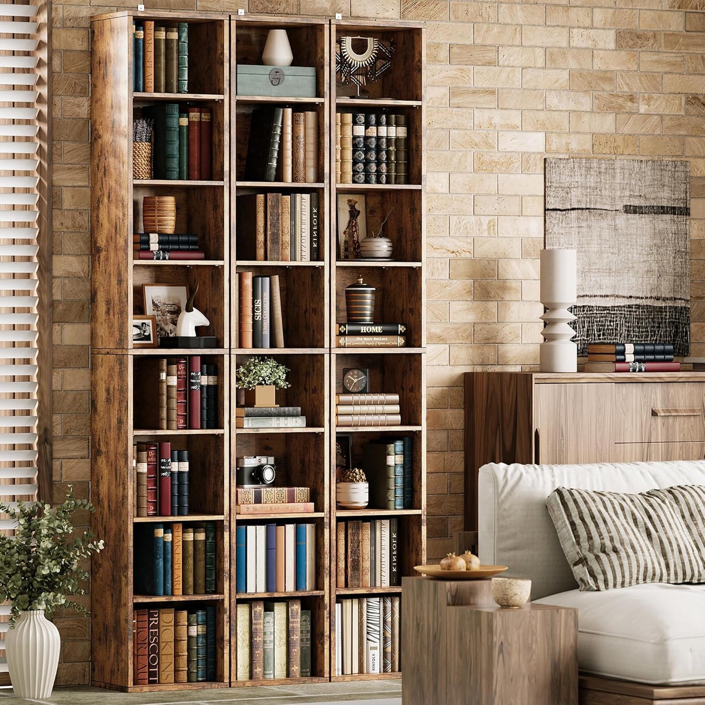 Floor Standing Display Storage Shelves in Tall / Vintage Brown / 71 Inch