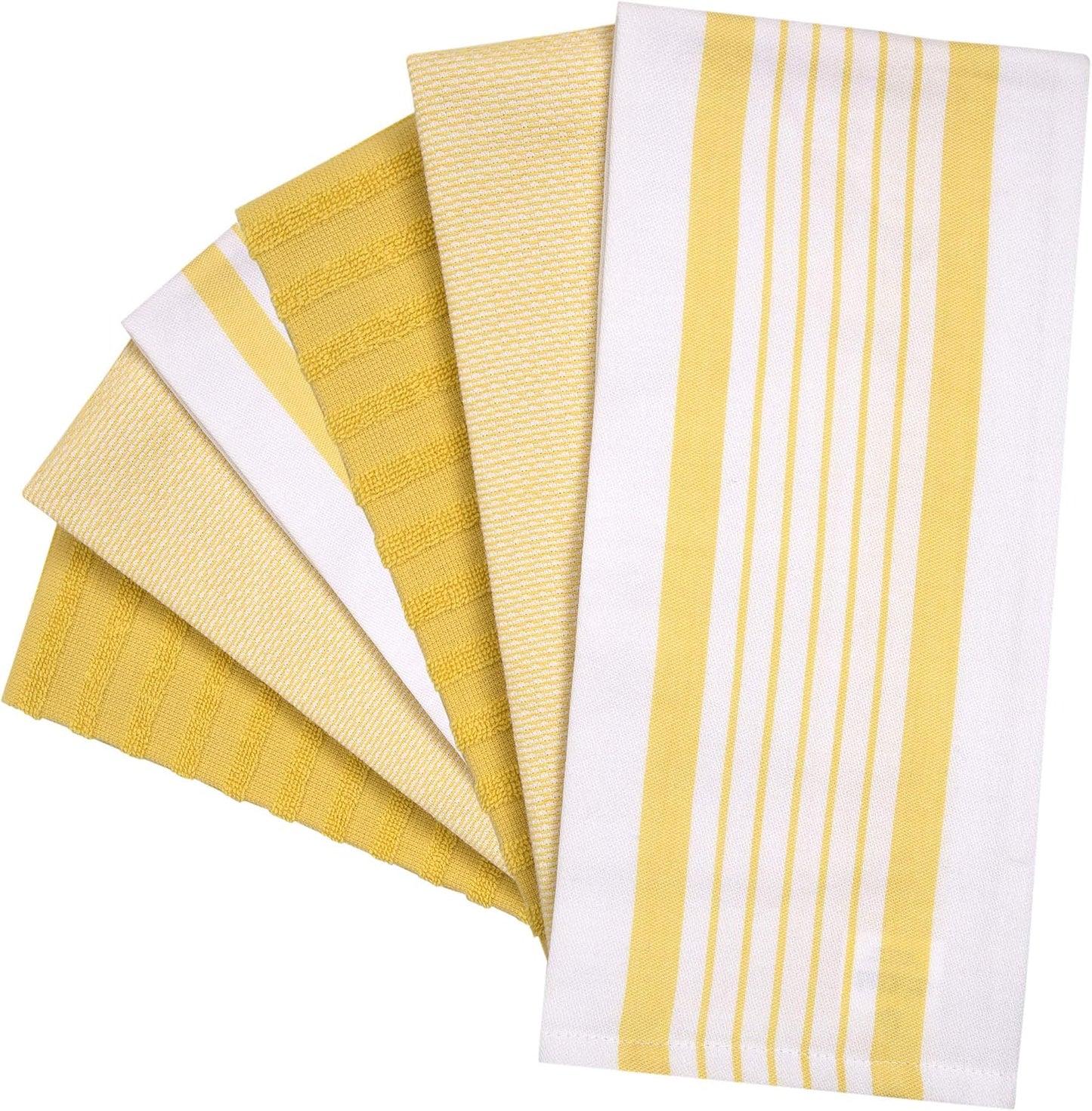 Premium Kitchen Towels 6 Pack 100% Cotton 20"x28" Dish Towels Yellow Stripe | Large Flat & Terry Kitchen Linen Set with