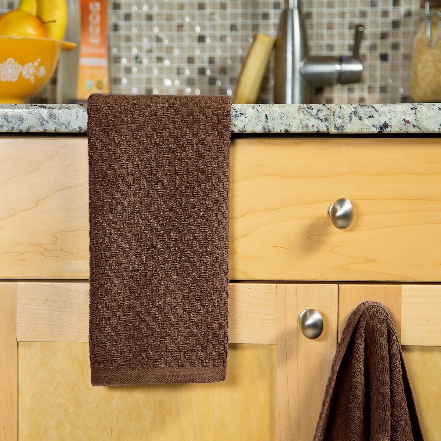COTTON CRAFT Amazing Kitchen Towels - 8 Pack 100% Cotton Waffle Terry Towel | Chocolate - 16x28 Euro Café Waffle Weave