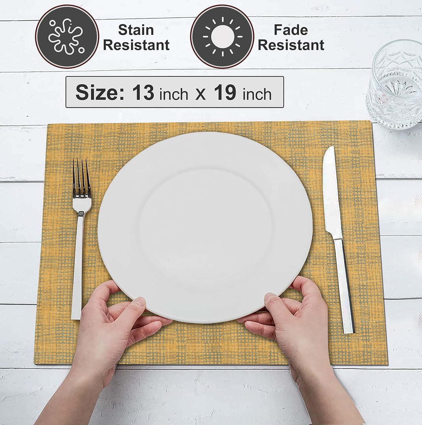 Ruvanti Placemats Set of 6, 100% Cotton Place Mats of 13"x19" – Wet Net | Heat, Stain resistant, Washable, Non-Slip