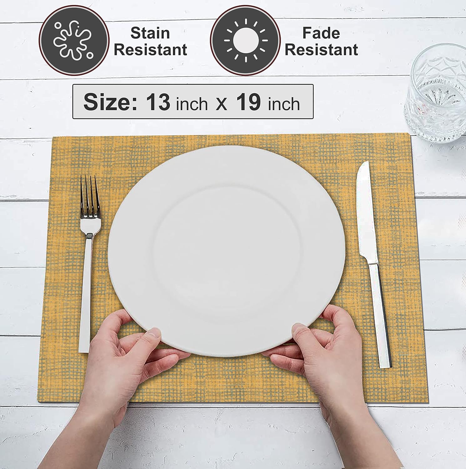 Ruvanti Placemats Set of 6, 100% Cotton Place Mats of 13"x19" – Wet Net | Heat, Stain resistant, Washable, Non-Slip