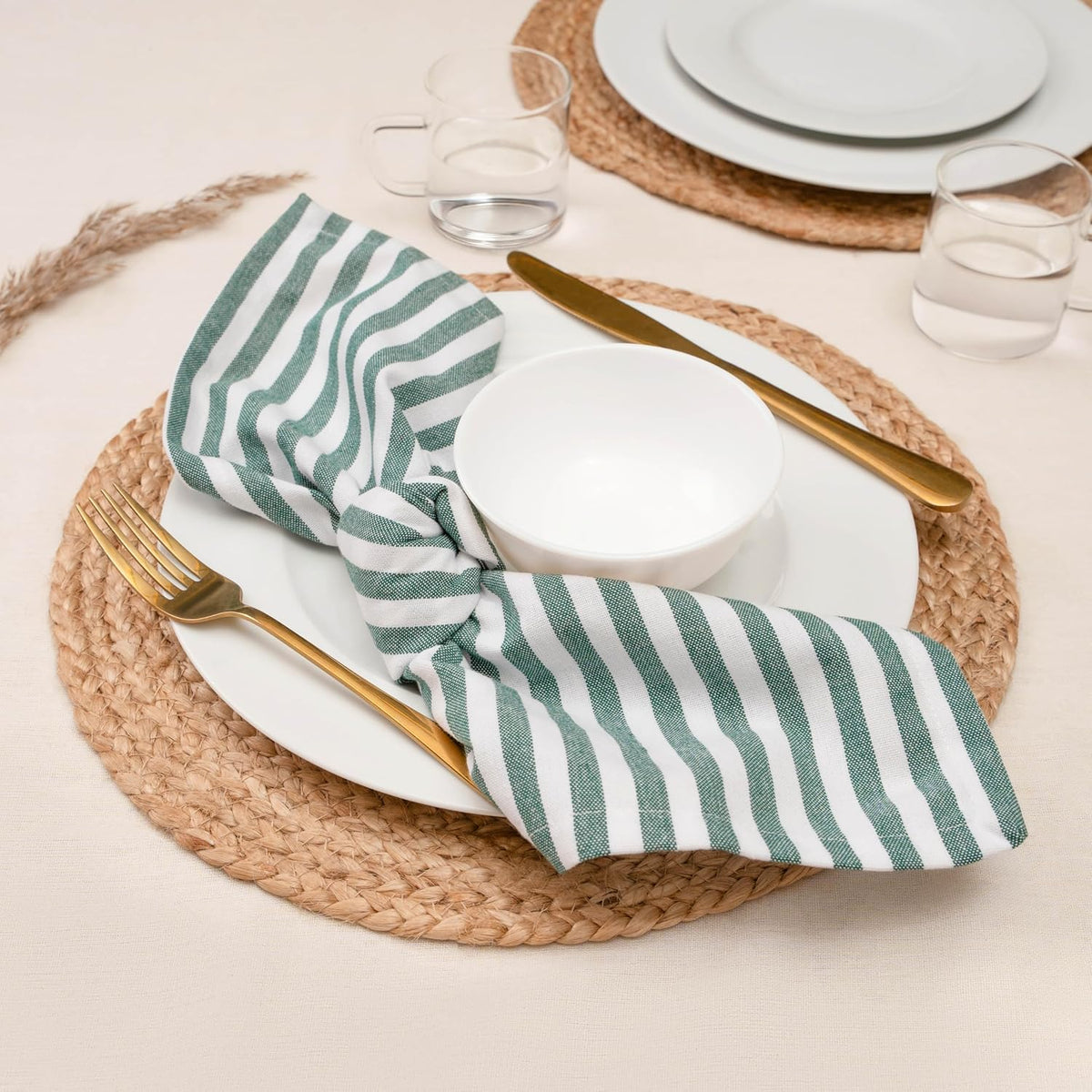Blue Needles Set of 12 Striped Cloth Napkins 100% Cotton Dinner Table Napkins 18x18 inches, Soft, Reusable, Absorbent &