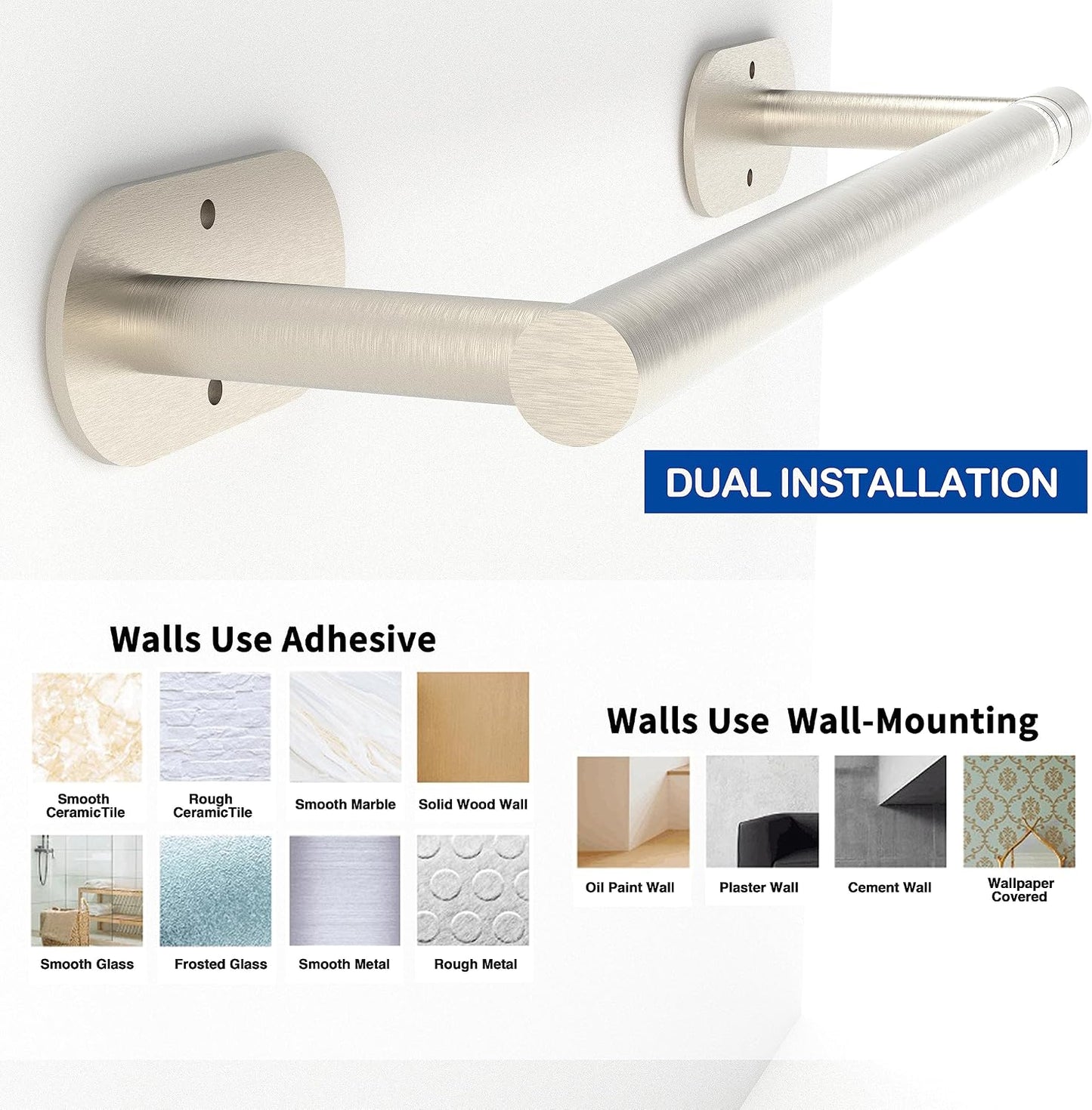 RUACQ Paper Towel Holder Under Cabinet, Stainless Steel, Silver | Drill Wall Mount or Adhesive, Round Base, Dual-Column