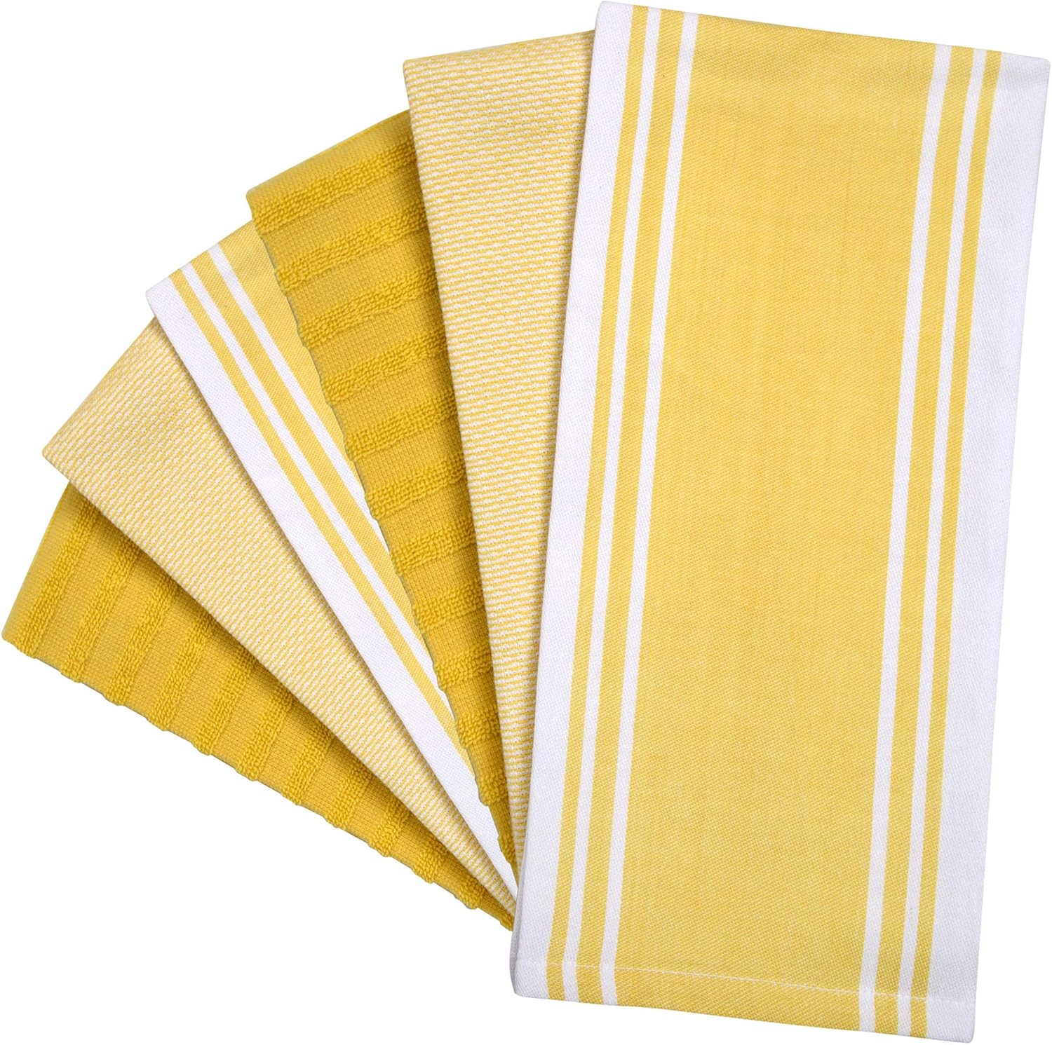 Premium Kitchen Towels 6 Pack 100% Cotton 20"x28" Dish Towels - Yellow Wide | Large Flat & Terry Kitchen Linen Set with
