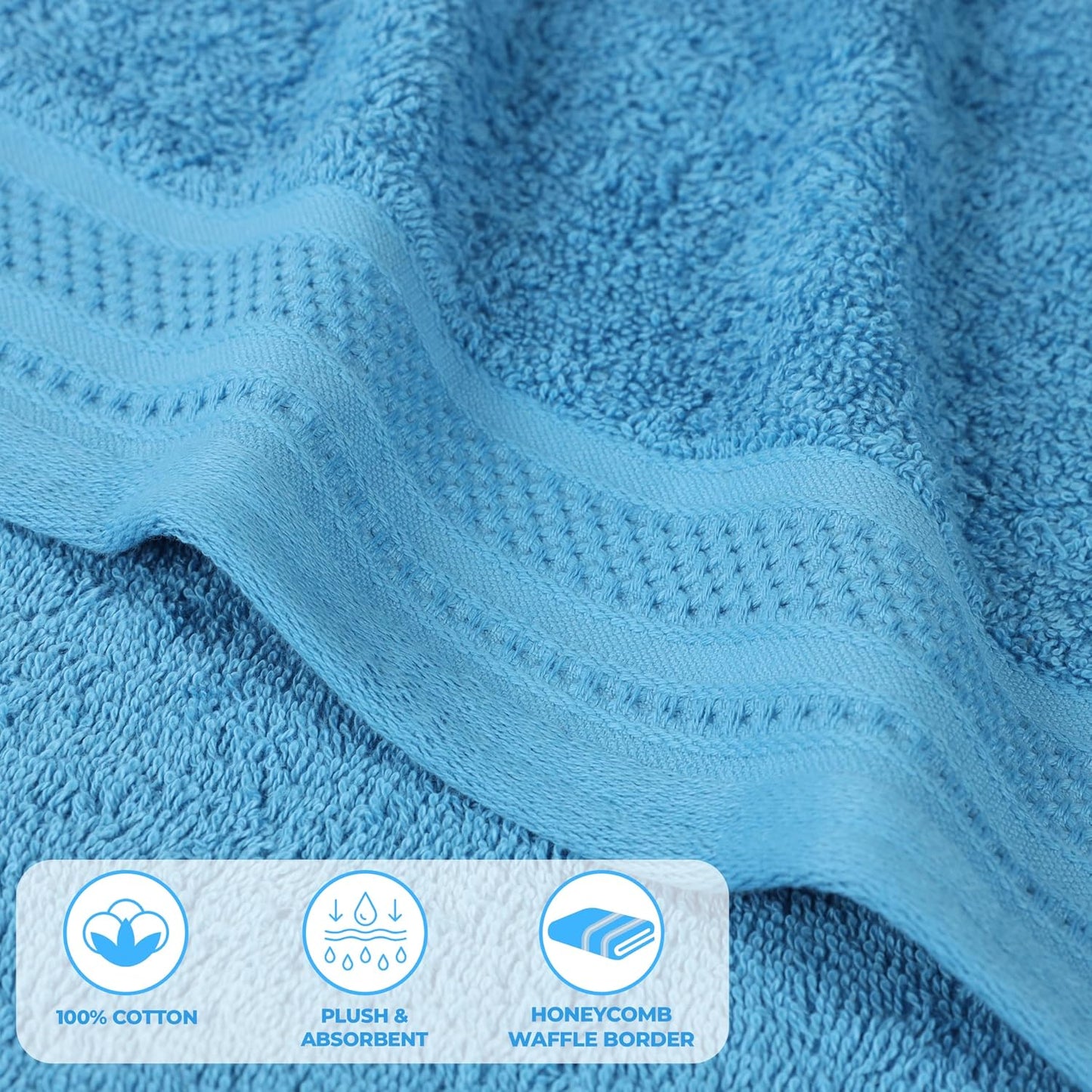 Superior Honeycomb 100% Cotton 500 GSM 12 Piece Bath Towel Set, 6 Washcloths, 4 Hand, 2 Bath Towels, Ideal for