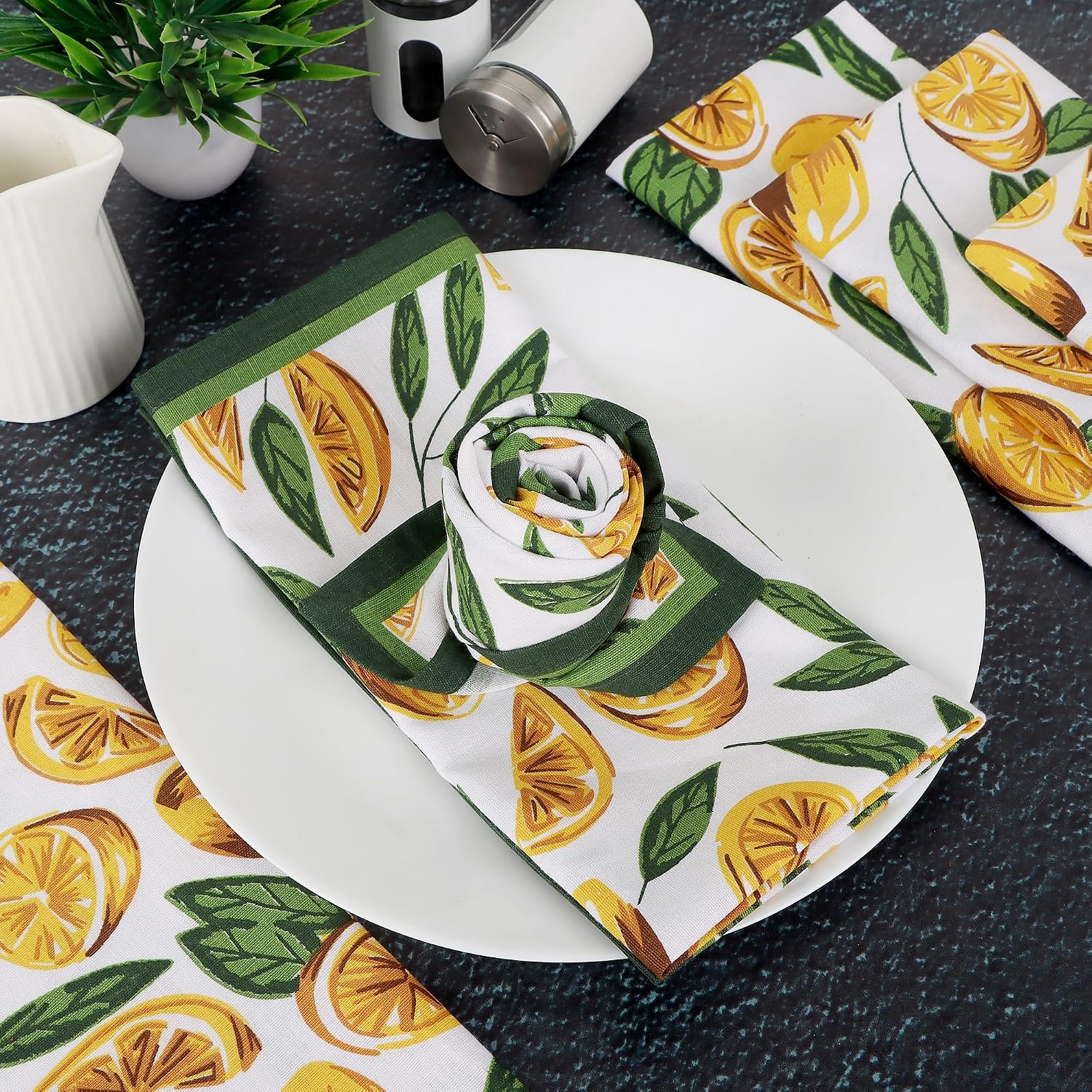 NATURALCRAFT Cloth Napkins Set of 12 Cotton Linen20x20 inch Cut Lemon Print | Washable Reusable Fabric Soft Durable