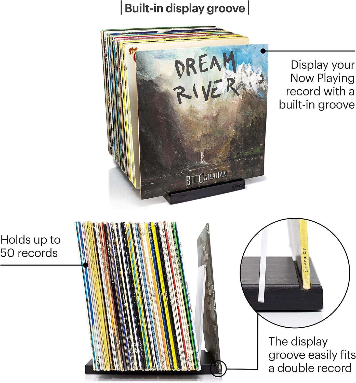 Premium Vinyl Record Holder - a Mid-Century Style Record Holder for Albums, 50-60 LP Capacity - with a Now-Playing