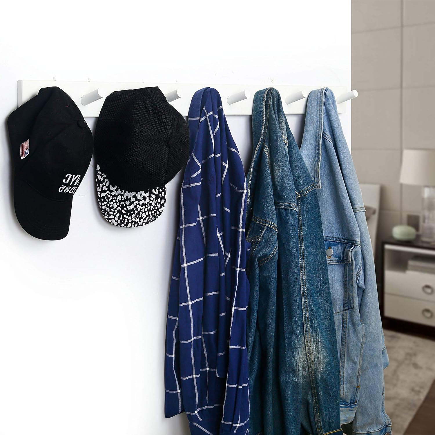 WEBI Coat Rack Wall Mounted,10 Hooks,38" Long Coat Hanger Wall Mount,Peg Rail Hat Hooks for Hanging
