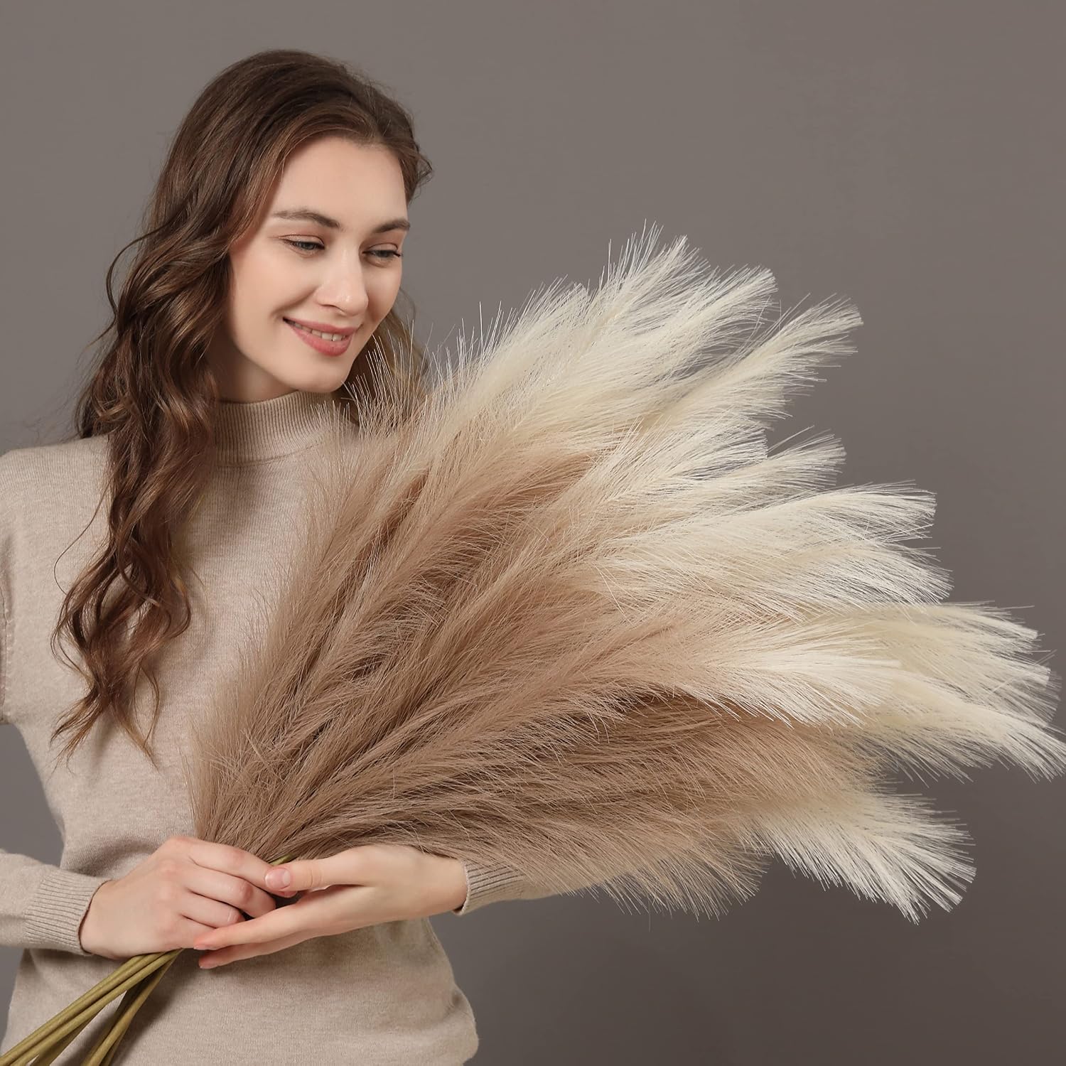 38'' Tall Pampas Grass for Floor Vase / Natural Beige / Set of 9