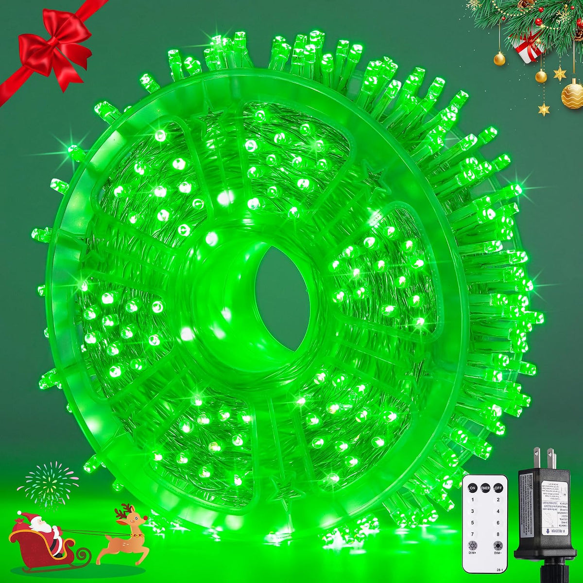 JMEXSUSS 132ft 400 LED Green Halloween Lights Indoor Outdoor Plug in 8Modes
