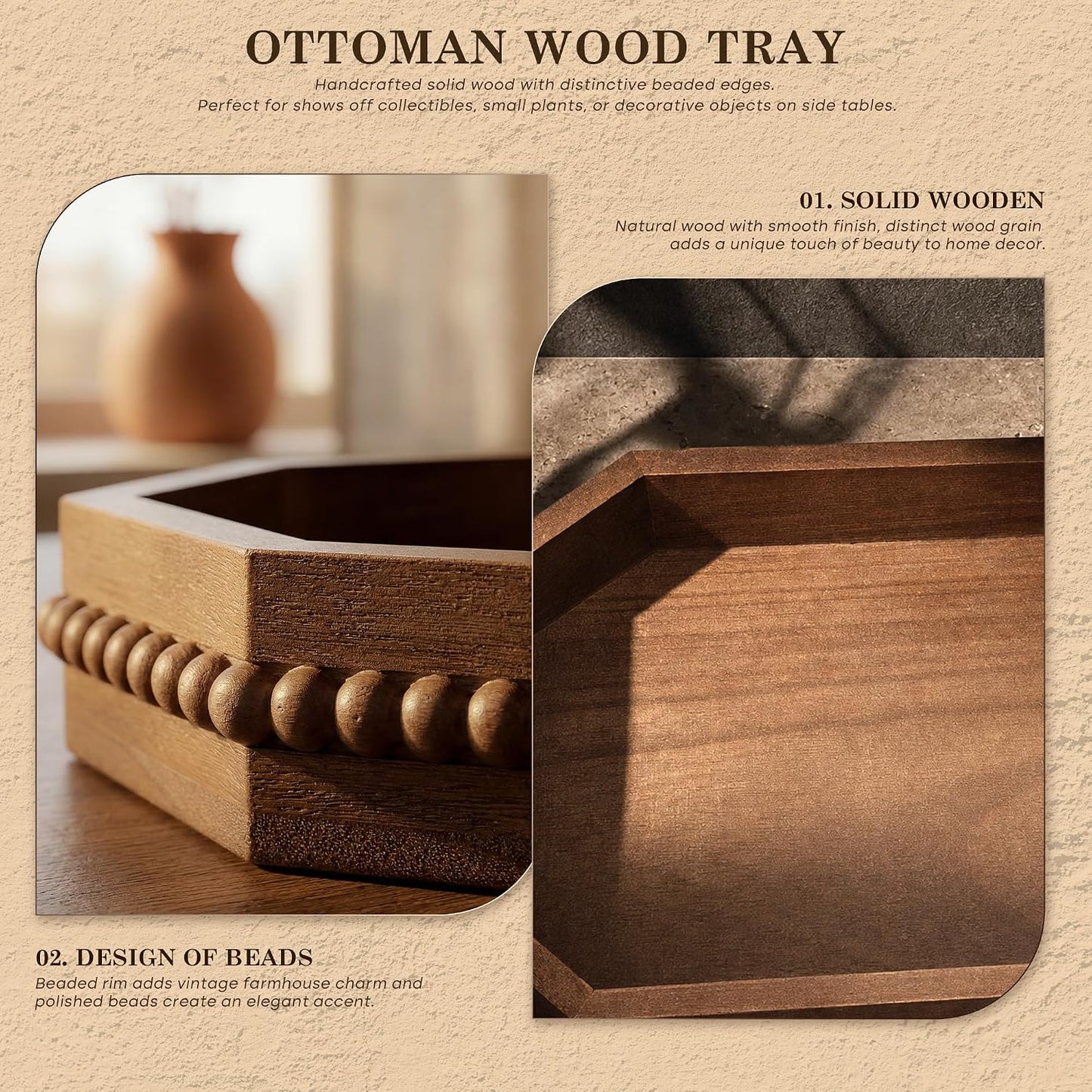 Rustic Serving Tray for Entryway / Brown