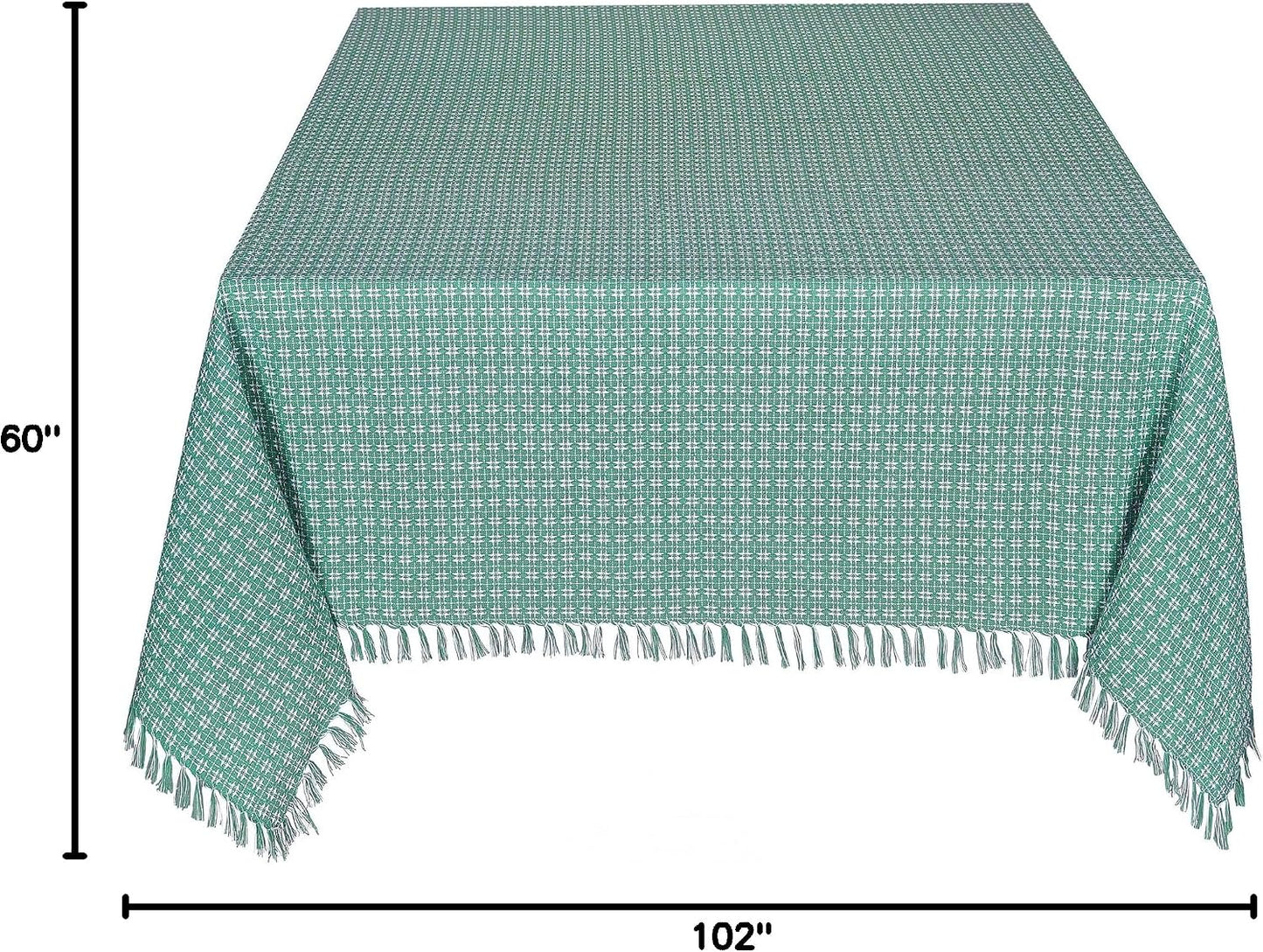 Table Cloth, Sage/White Woven Fringed, 100% Cotton Table Cover, Size 60x102 Inch, Suitable for Formal Dining, Everyday