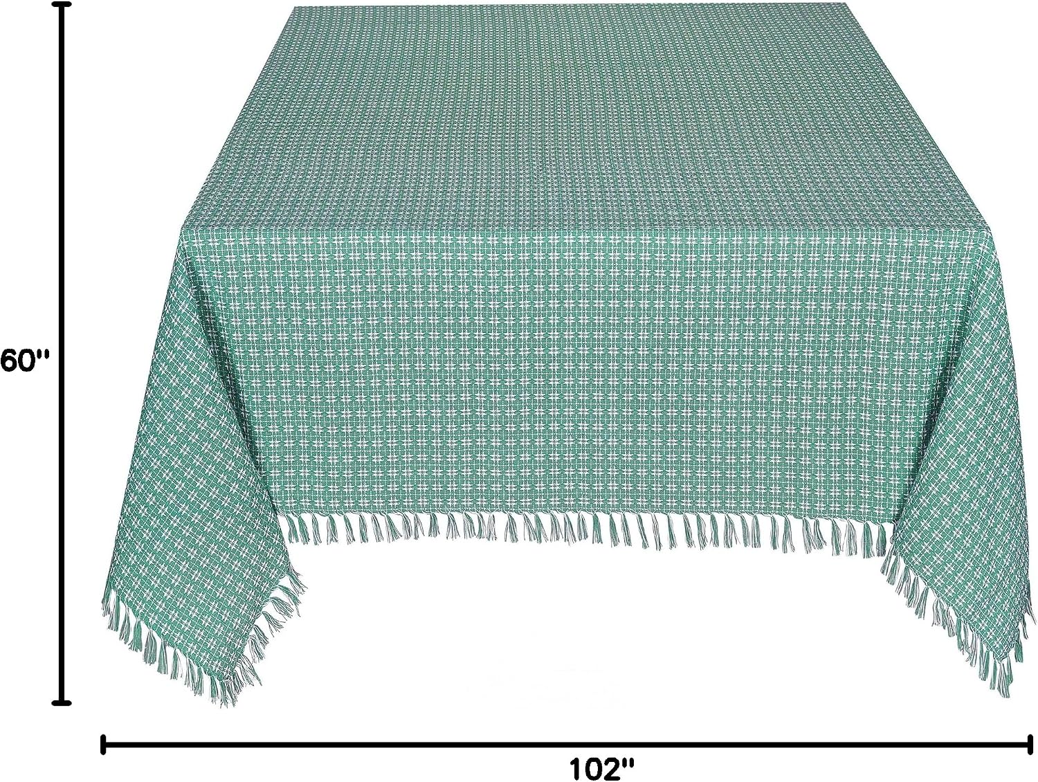 Table Cloth, Sage/White Woven Fringed, 100% Cotton Table Cover, Size 60x102 Inch, Suitable for Formal Dining, Everyday