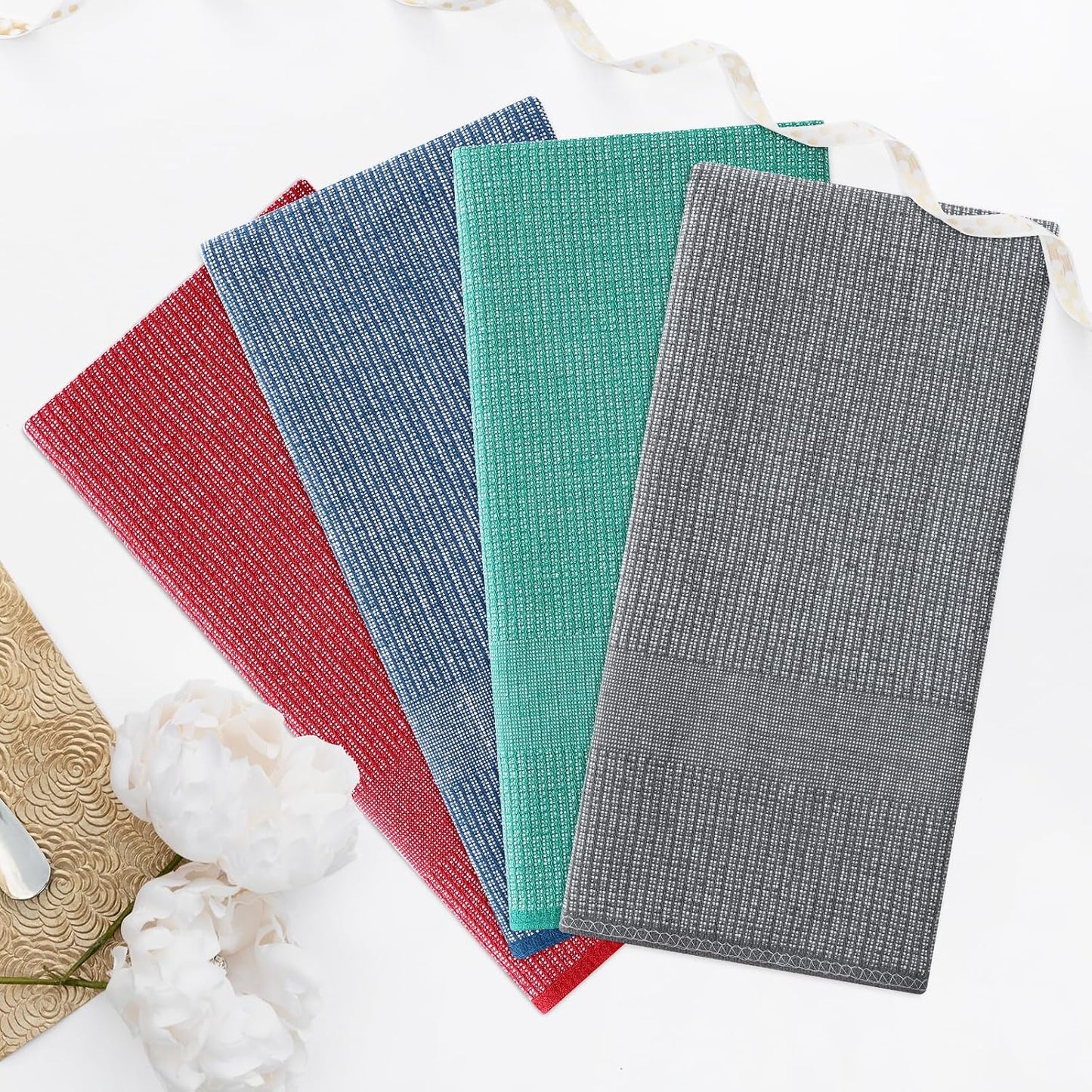 Homaxy 380 GSM Cotton Premium Kitchen Towels 6 Pack, 18"x 28", Mix | Flat and Terry Dish Towels, Highly Absorbent Tea
