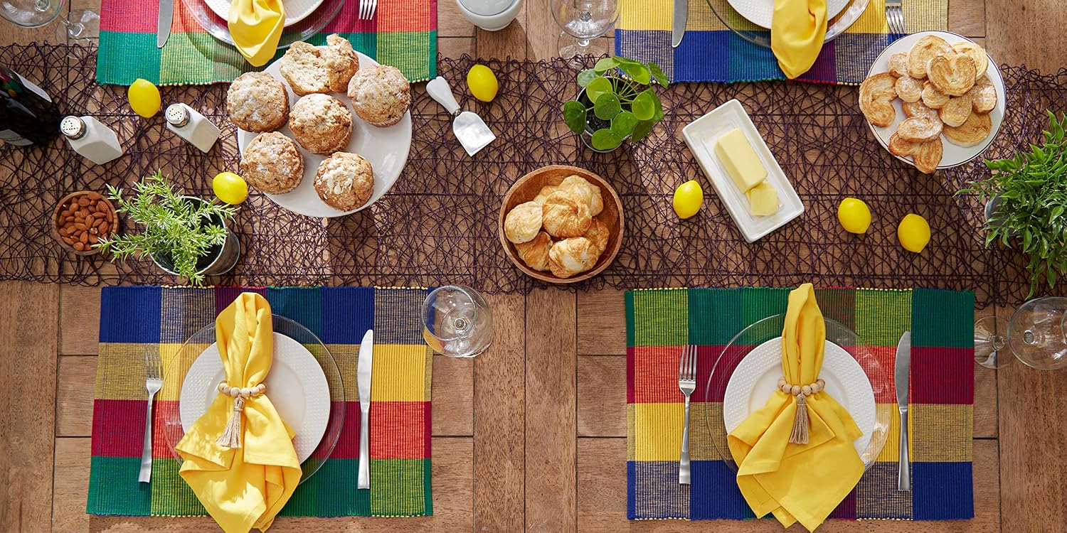 DII Basic Everyday Ribbed Tabletop 100% Cotton, Placemat Set, 13x19, Summer Check, 6 Piece