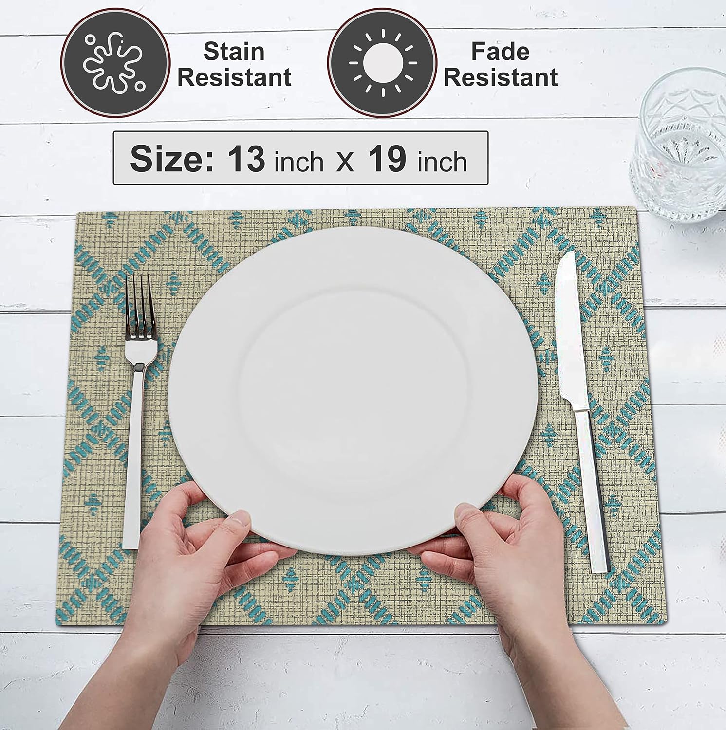 Ruvanti Placemats Set of 6, 100% Cotton Place Mats of 13"x19" – Linear | Heat, Stain resistant, Washable, Non-Slip
